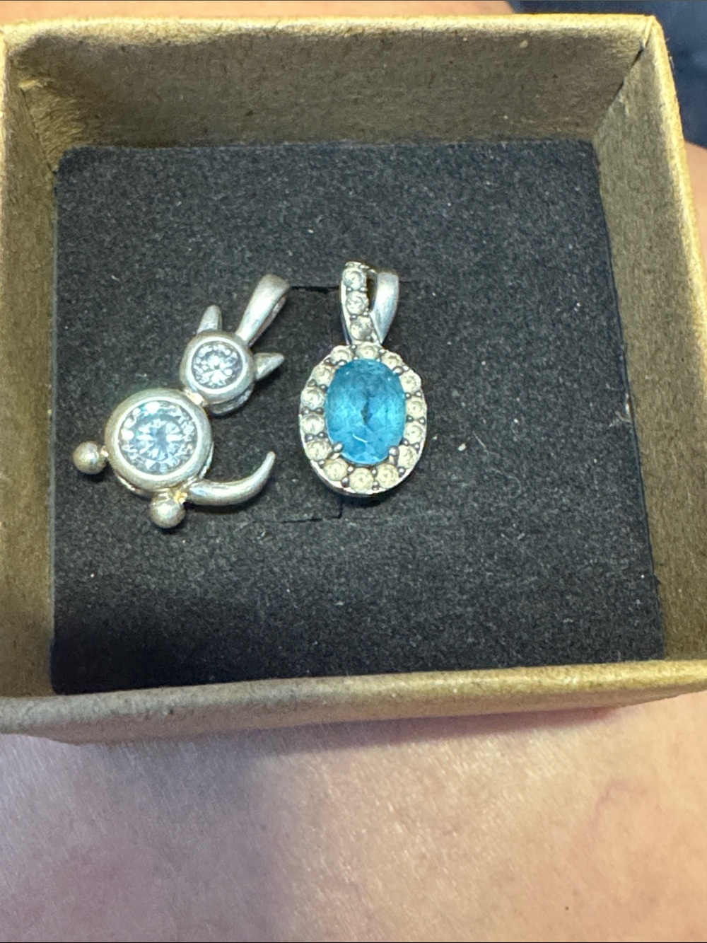 Sterling Silver Blue Oval Halo Pendant Necklace Charm